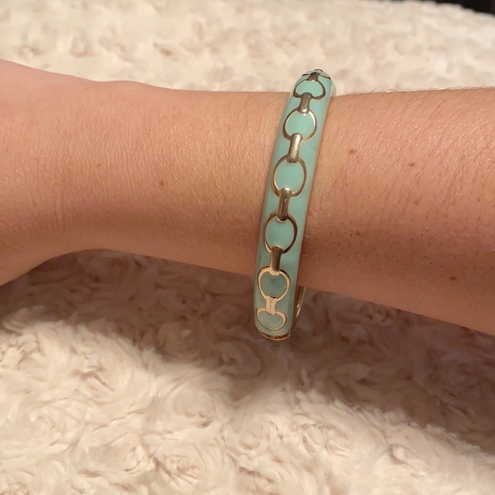 Premier Designs Jewelry bracelet/bangle. Gold and Mint Green with magnetic clasp